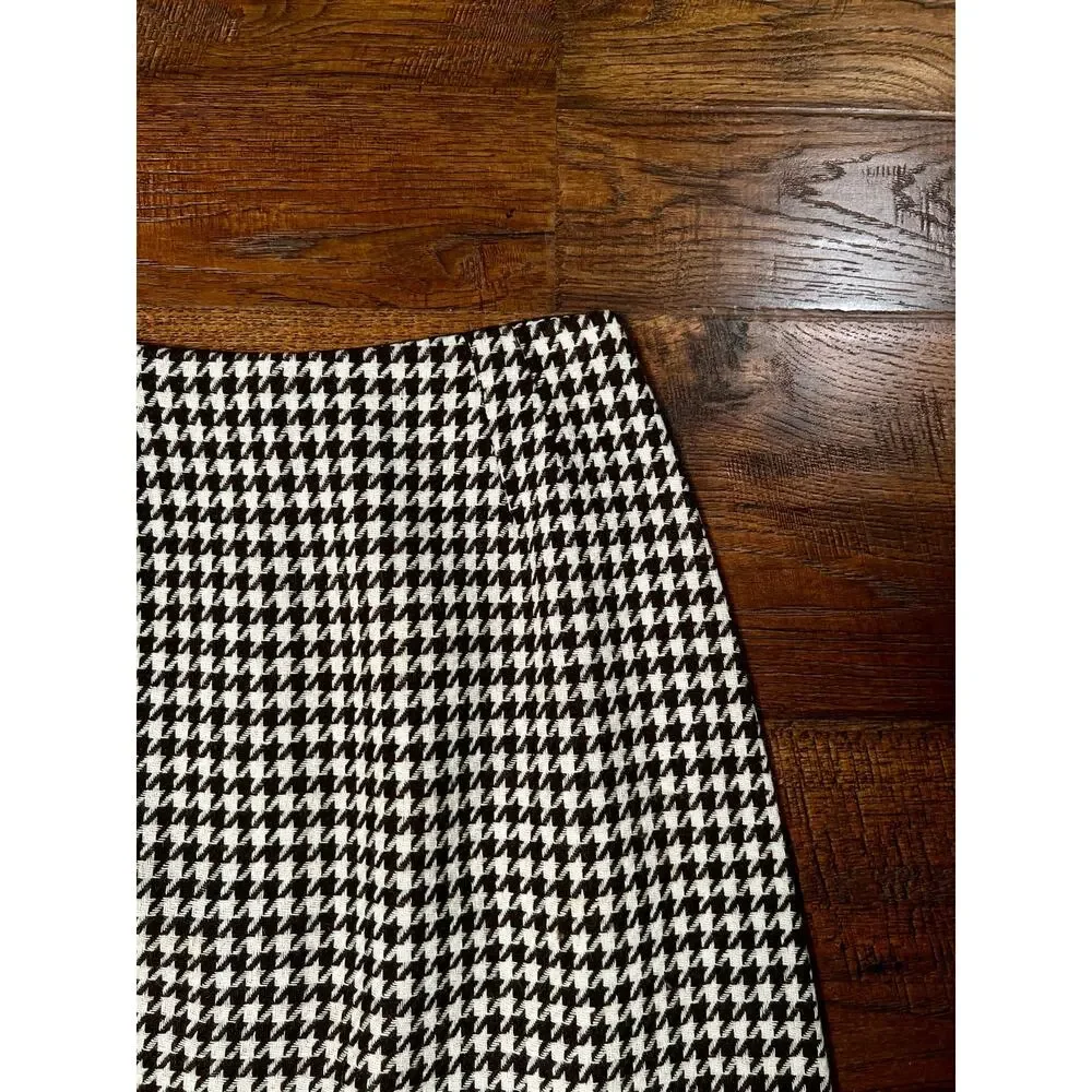 Vintage Short Pencil Style Skirt - Brown Cream Houndstooth Tailored - Small